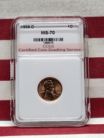 1958-D Lincoln Wheat Cent, MS 70 By CCGS, Rare Grade.
