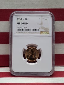 1954-S Lincoln Wheat Cent MS 66 RD By NGC