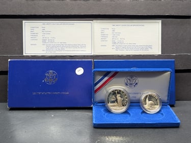 US Mint 1986-S Ellis Island 90% Silver Dollar & Clad Half Dollar. OGP/COA