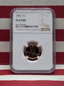 1955 Lincoln Wheat Cent Proof PF 67 RD By NGC