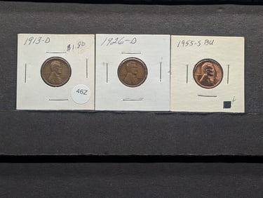 1913-D, 1926-D, & 1955-S Lincoln Wheat Cents