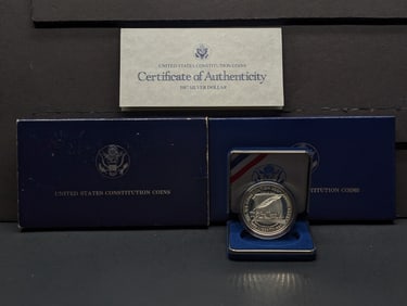 1987-S U.S. Constitution Silver Dollar, 90% Silver In OGP With COA