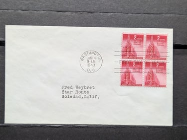 1943 WWII "Nations United" Four Block First Day Cover, Mint