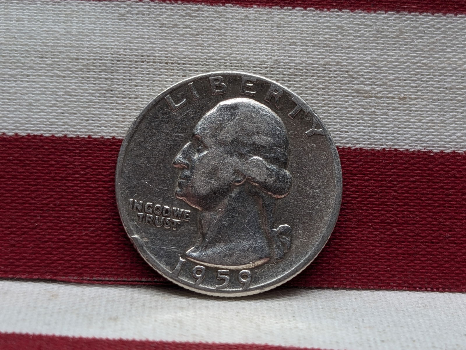 1959, 90% Silver Washington Quarter, 66 Years Old (1 of 2)