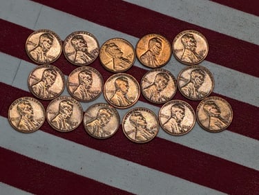 16 Lincoln Wheat Pennies, 1920's-1950's