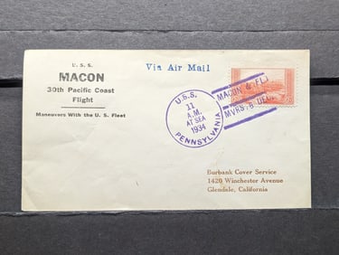 1934 U.S.S. Macon (Dirigible) On Maneuvers In The Pacific Cachet