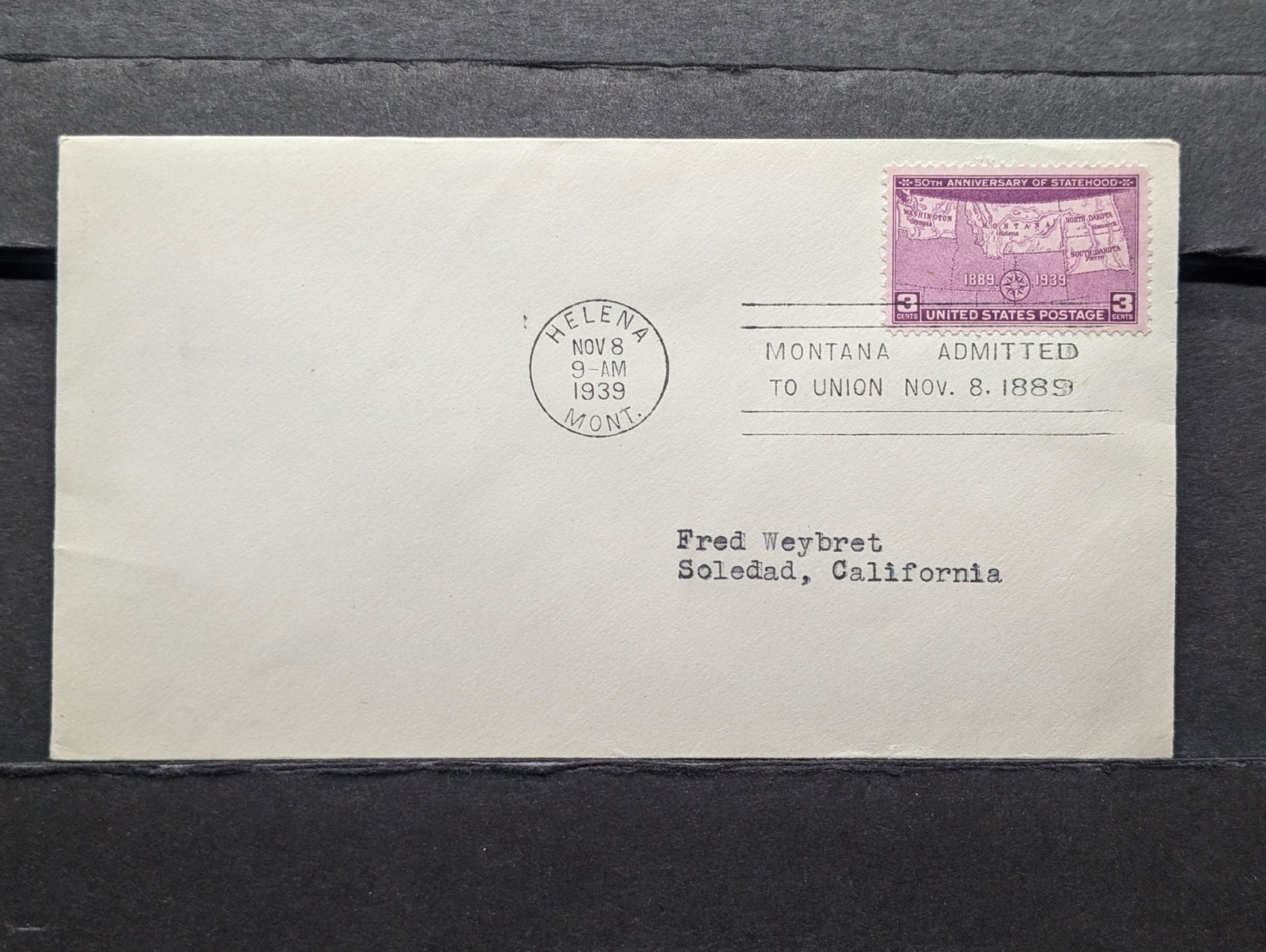 1939 Montana Statehood Anniversary Cover (1 of 2)