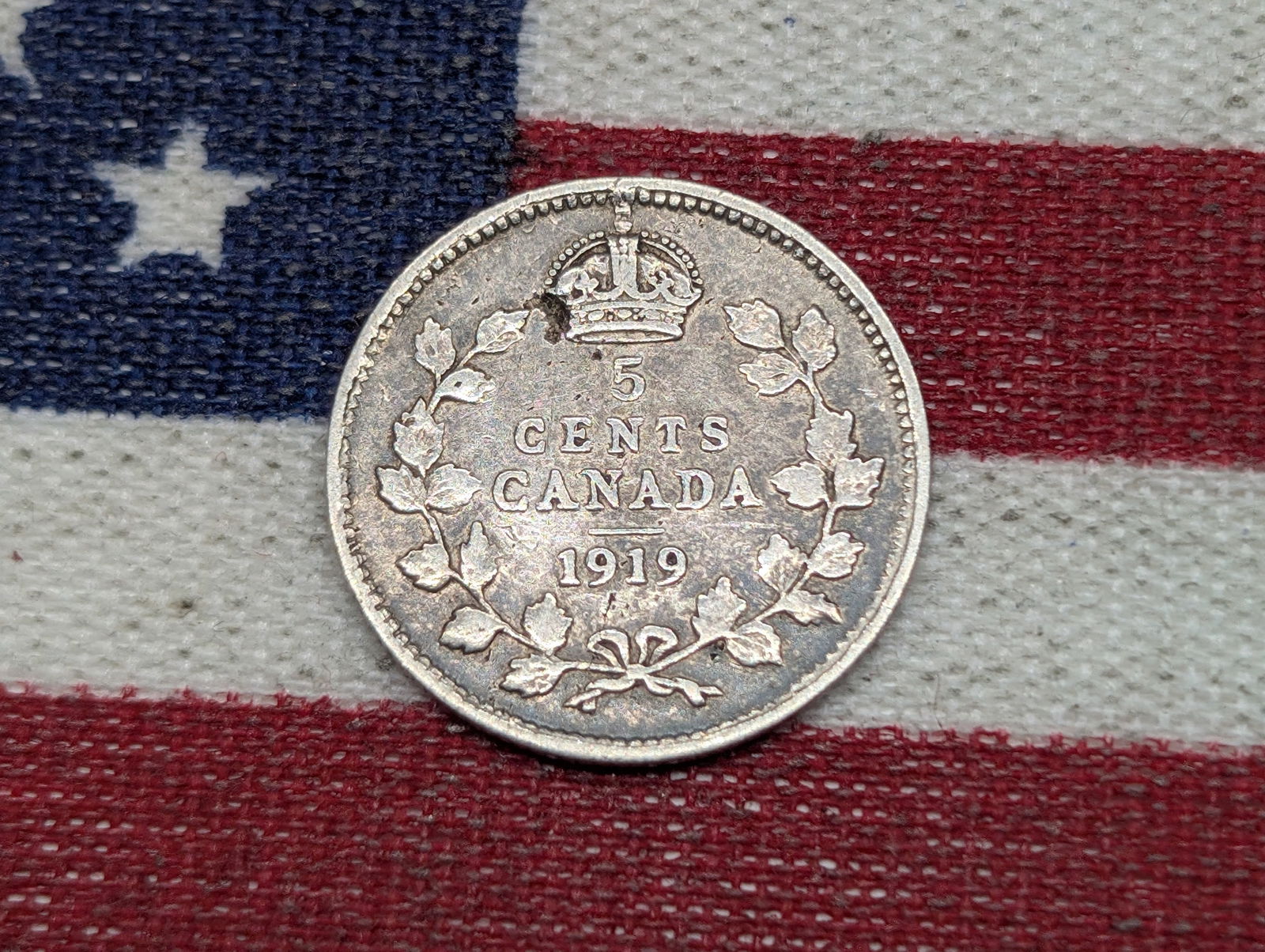 1919, .925% Sterling Silver-Great Details, Canada, 5c, 126 Years Old (1 of 2)