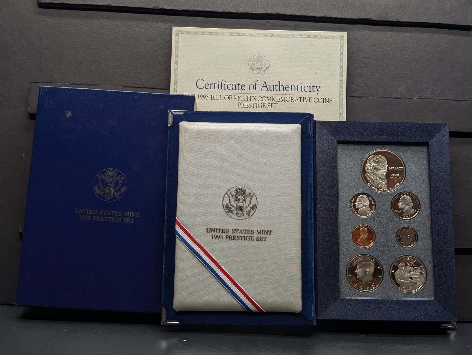 1993-S U.S. Mint Prestige Set in OGP w/ COA - Bill of Rights Commem. 90% Silver Dollar & 90% Silver (1 of 5)