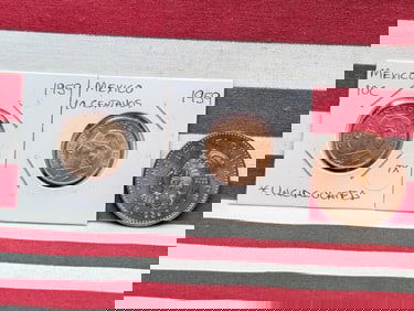 (2) 1959 Mexico Ten Centavos & (1) 1959 Mexico Fifty Centavos