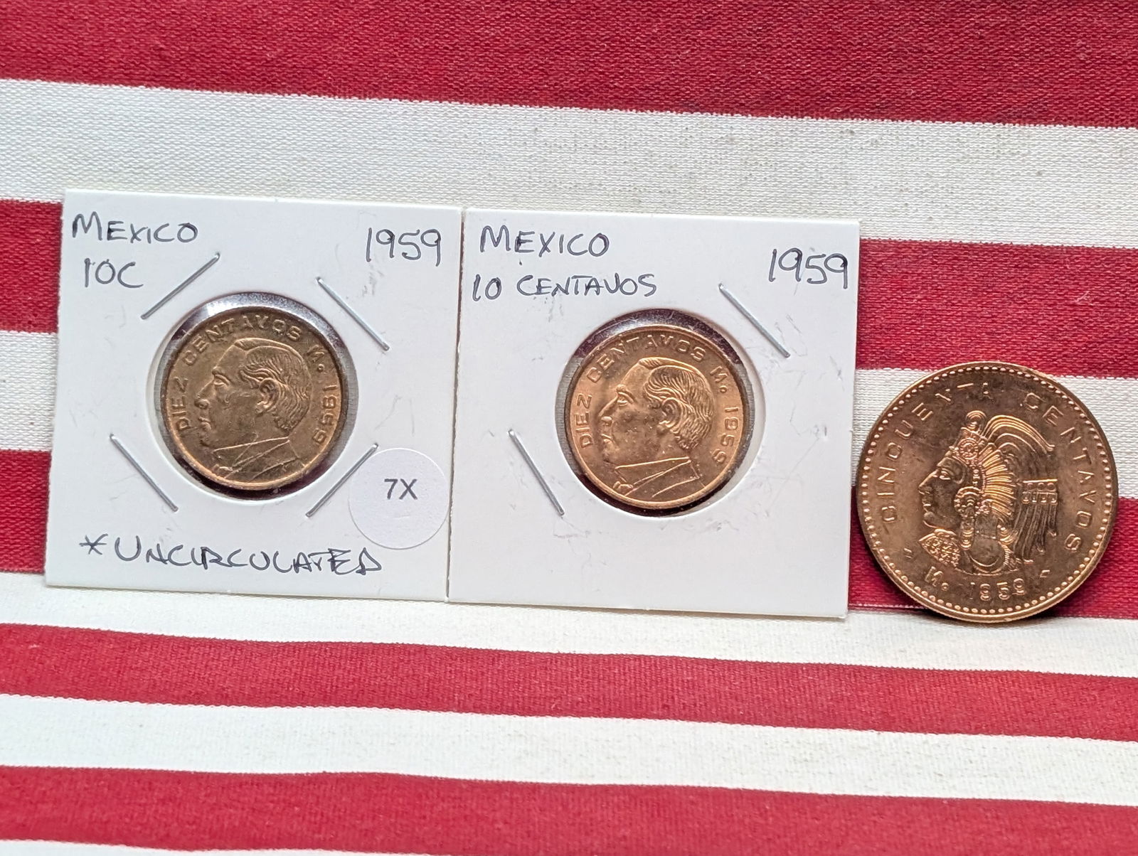 (2) 1959 Mexico Ten Centavos & (1) 1959 Mexico Fifty Centavos (1 of 4)