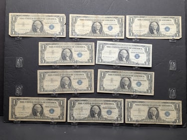 Lot of Ten Various 1935 & 1957 Series $1.00 Silver Certificates Including Star Note, (1) 1935-E, (1)