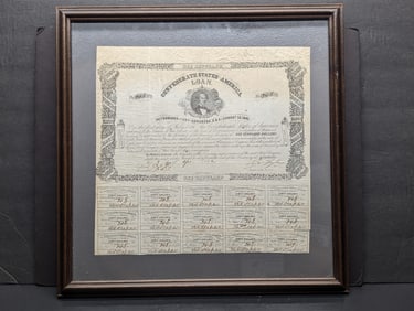 April 8th, 1862 United States Confederate $1000 Bond Certificate w/ Partially Redeemed Coupons in