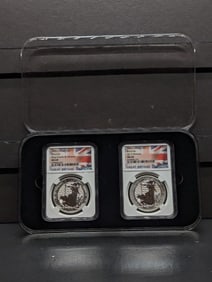 1 Oz. Each .999 FINE SILVER 2023 Great Britain 2 Pounds Britannia Set w/ King Charles III & QE II on