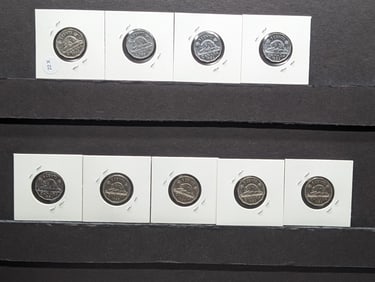 1950, 1951, 1952, 1953, 1954, 1955, 1956, 1958, & 1959 Canadian Five Cent Coins - Needs 1957 To