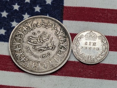 1900 United Kingdom 6 Pence 92.5% Silver 2.83 Gr. & 1937 Egypt 10 Piastres/Qirsh 83.5% Silver 14 Gr.