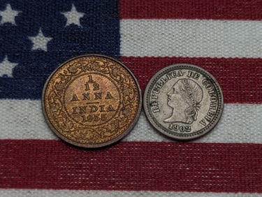 1902 Columbia 5 Centavos .666 Fine Silver 1.3 Gr. & 1935 India 1/12 Anna (2 PCS)