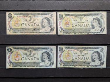 (4) 1973 Bank Of Canada One Dollar Notes