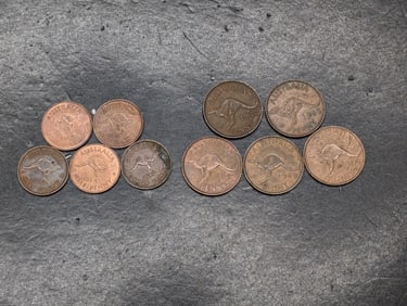 Lot Of Ten Australian Half Pennies & Pennies - (2) 1943, (1) 1960, & (2) 1964 Half Pennies, (2)