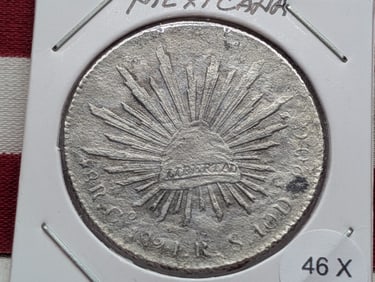 1891 Republica Mexicana Eight Reales - 0.9030% Silver