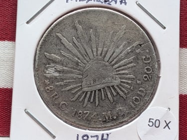 1874 Republica Mexicana Eight Reales - 0.9030% Silver