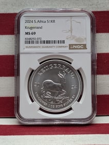 1 Oz. FINE SILVER 2024 South Africa 1 Krugerrand Round - NGC MS69