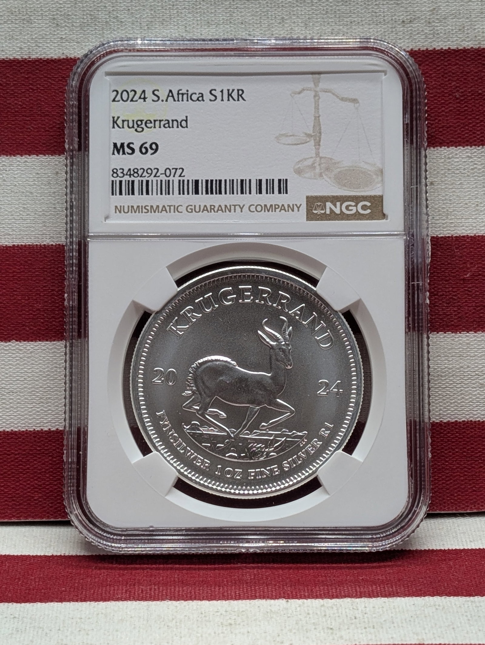 1 Oz. FINE SILVER 2024 South Africa 1 Krugerrand Round - NGC MS69: 1 Oz. FINE SILVER 2024 South Africa 1 Krugerrand Round - NGC MS69