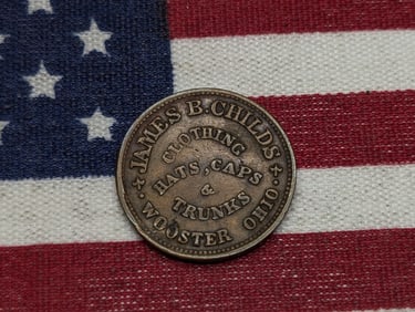 1860's James B. Childs Clothing, Hats, Caps & Trunks in Wooster, Ohio Civil War Token