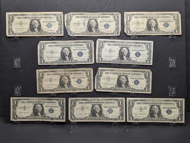Lot of Ten Various 1935 & 1957 Series $1.00 Silver Certificates Including Star Note, (2) 1935-E, (1)