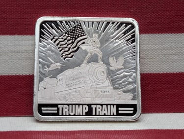 1 Oz. .999 FINE SILVER 2024 Trump Train Designed Art Bar