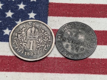 1754 German State Dortmund 1/4 Stuber *RARE - FINE/VF* & 1893 Hungary 1 Corona 83.5%  Silver 5 Gr.