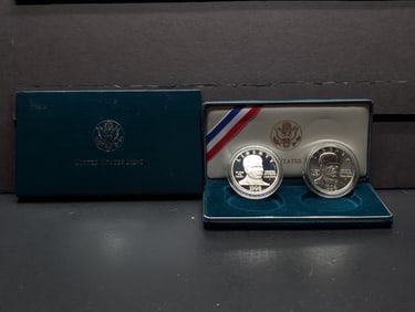 1998-S PROOF & UNC Black Revolutionary War Patriots Commem. 2-Coin Silver Dollar Set in OGP