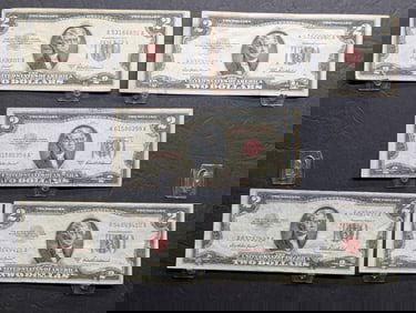 Lot of Five Various 1953A Series $2.00 RED SEAL Banknotes
