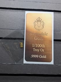1/100th Oz. .9999 FINE GOLD Scottsdale Mint Designed Miniature Art Bar