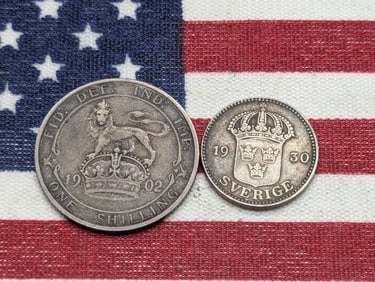 1902 Great Britain 1 Silver Shilling & 1930 Sweden 20 Silver Ore (2 PCS)