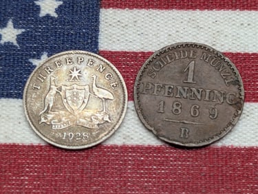 1928 Australia 3 Silver Pence *VF/XF* & 1869-B Prussia 1 Pfennig (2 PCS)