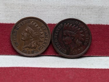 1908 and 1909 Indian Head Cents. Both with strong Liberty. XF.