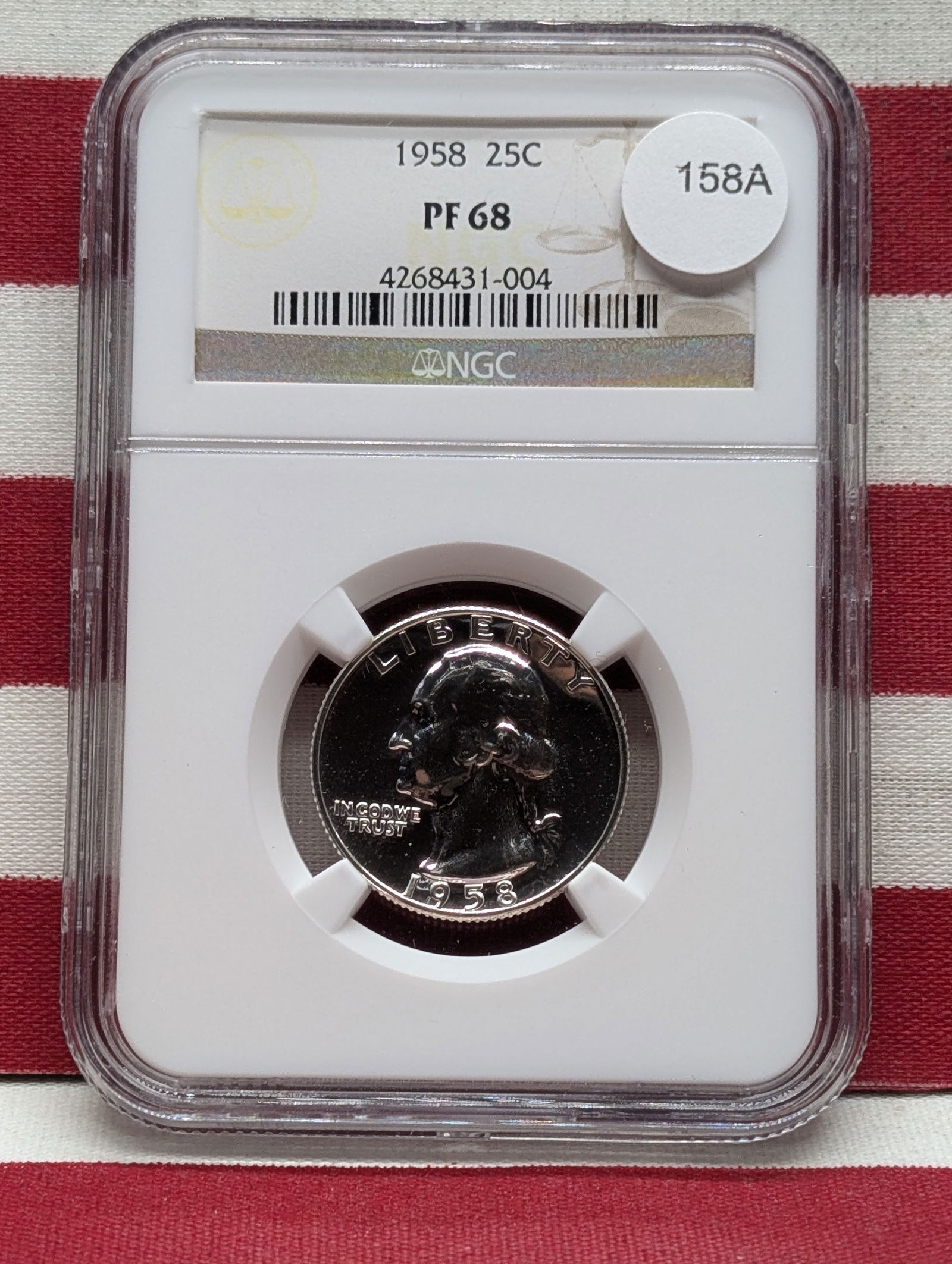 1958 Washington Quarter. Slabbed by NGC, top tier grader, as Proof 68. Very high investment grade. (1 of 4)