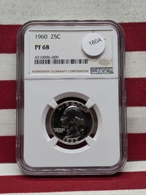 1960 Washington Quarter. Slabbed by NGC, top tier grader, as Proof 68. Very high investment grade.