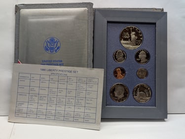1986-S U.S. Mint Prestige Set w/ COA - Statue of Liberty Commem. Silver Dollar