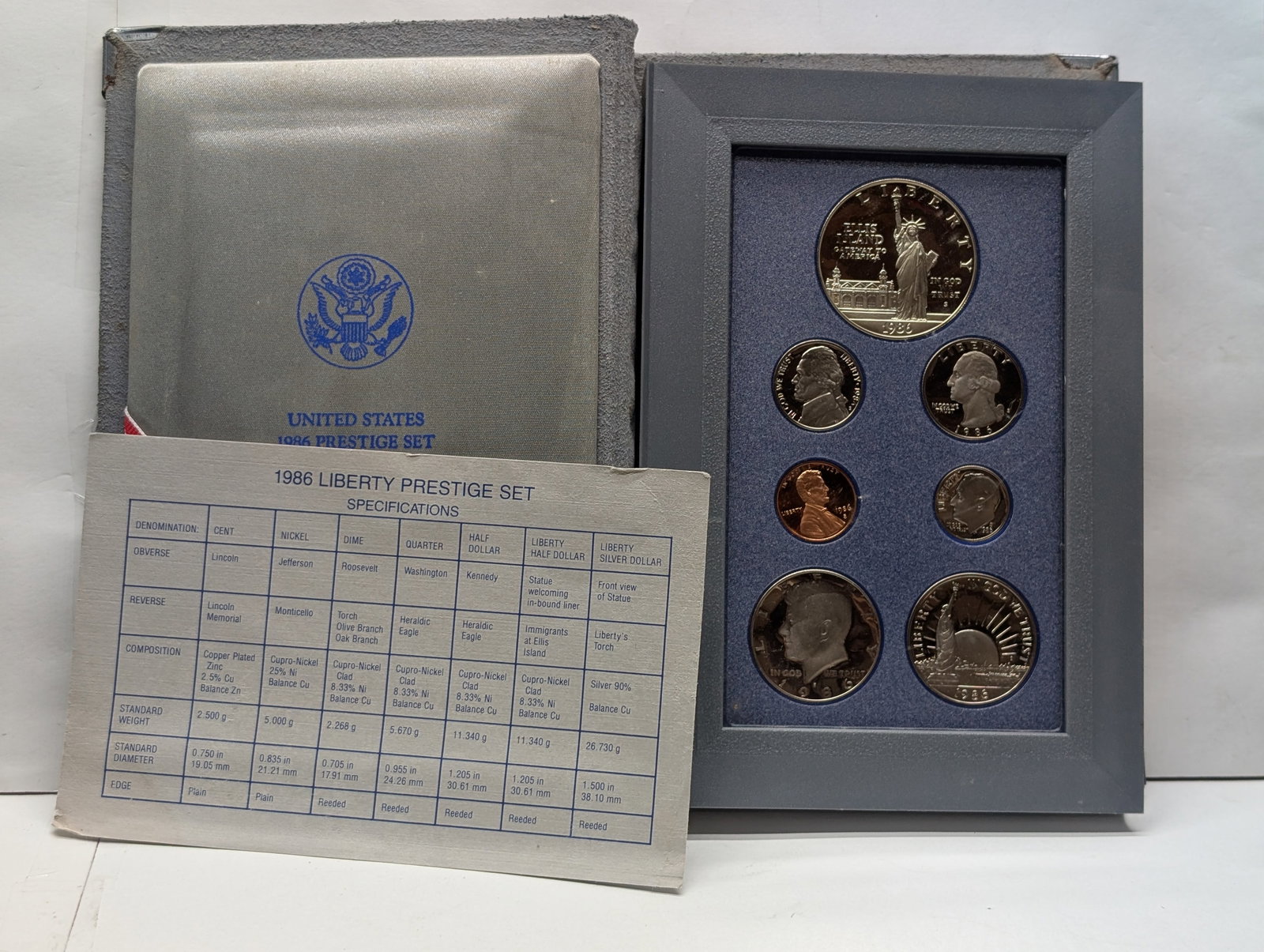 1986-S U.S. Mint Prestige Set w/ COA - Statue of Liberty Commem. Silver Dollar (1 of 5)