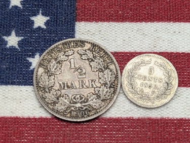 1906 German Empire 1/2 Silver Mark & 1850 Netherlands 5 Silver Cents (2 PCS)