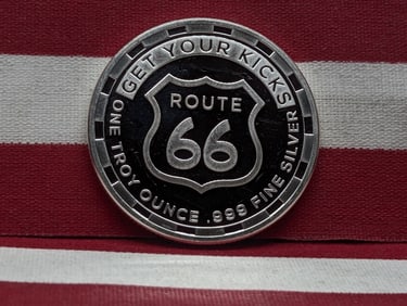1 Oz. .999 FINE SILVER Route 66 Designed Round