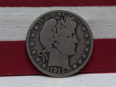 1913 Barber Half Dollar. Nice original coin. KEY.