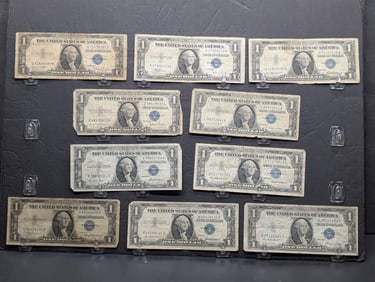Lot of Ten Various 1935 & 1957 Series $1.00 Silver Certificates, (1) 1935-E, (1) 1935-F, (2) 1935-D,