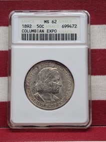 1892 Columbian Expo Commemorative Half. Early slab by ANACS in MS 62. Nice coin. 90% Silver