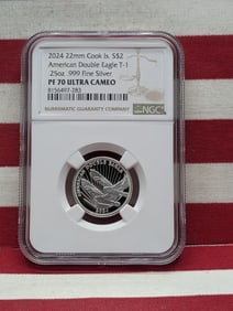 1/4th Oz. .999 FINE SILVER 2024 PROOF Cooks Island $2.00 American Double Eagle Coin - NGC PF70 ULTRA