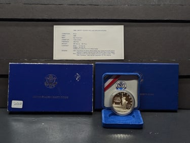 1986-S State of Liberty Commemorative $1. GEM Proof in original box with COA. 90% Silver