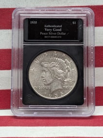 1935 Peace Silver Dollar - Slabbed Authentic VERY GOOD