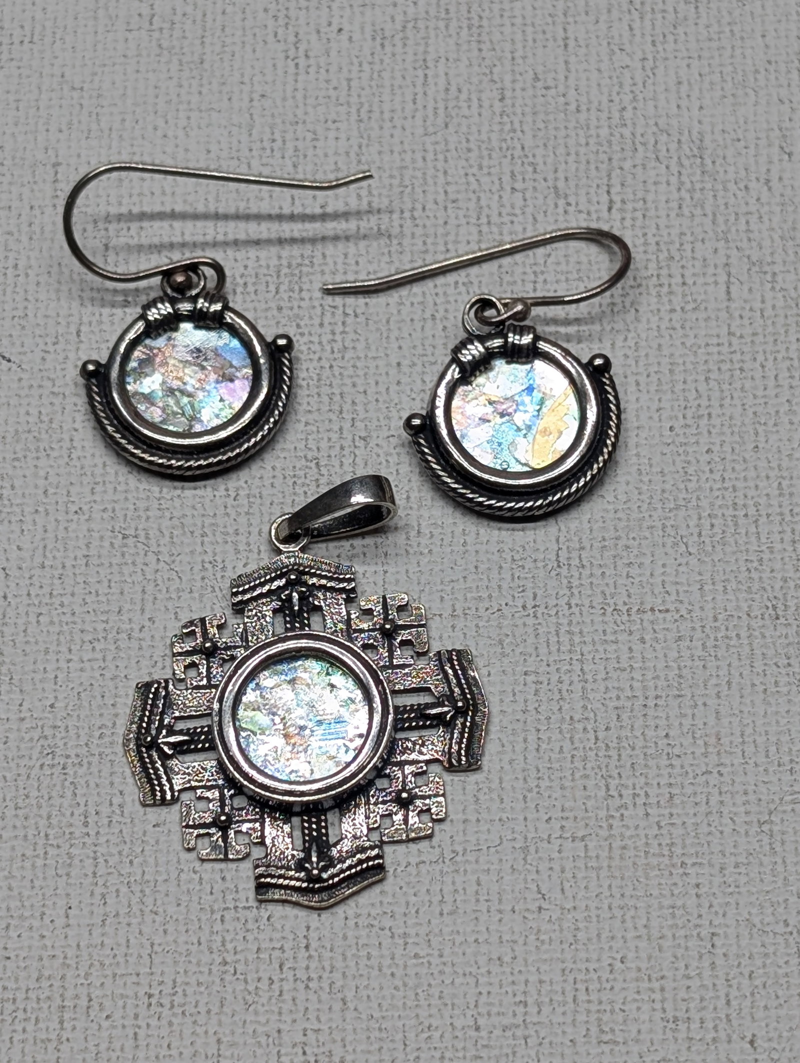Ancient Roman Glass SOLID SILVER Earring Set & Necklace Pendant - VERY PRETTY JEWELRY!!: Ancient Roman Glass SOLID SILVER Earring Set & Necklace Pendant - VERY PRETTY JEWELRY!!